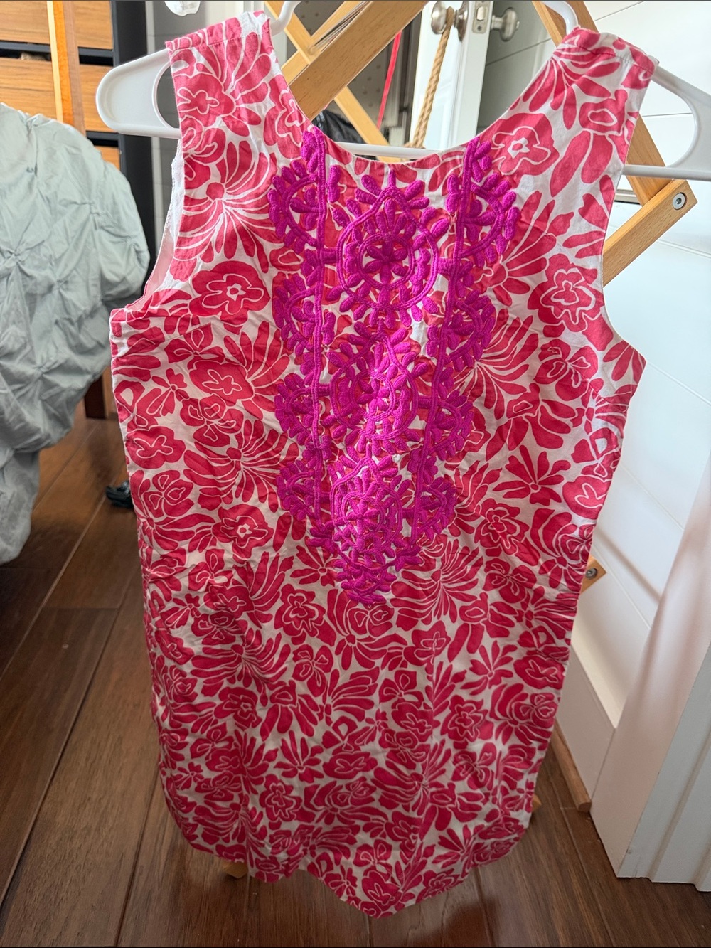 Crewcuts Pink Floral dress with Fuchsia Embroidered Front